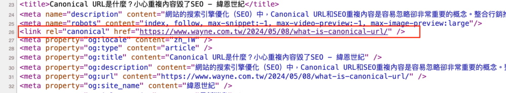 1. 網頁原始碼確認 Canonical URL